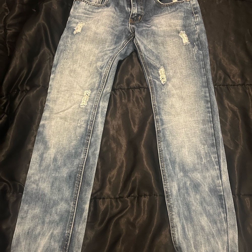Cute!!Dolce & Gabbana Light Blue Distressed Straight Leg Jeans